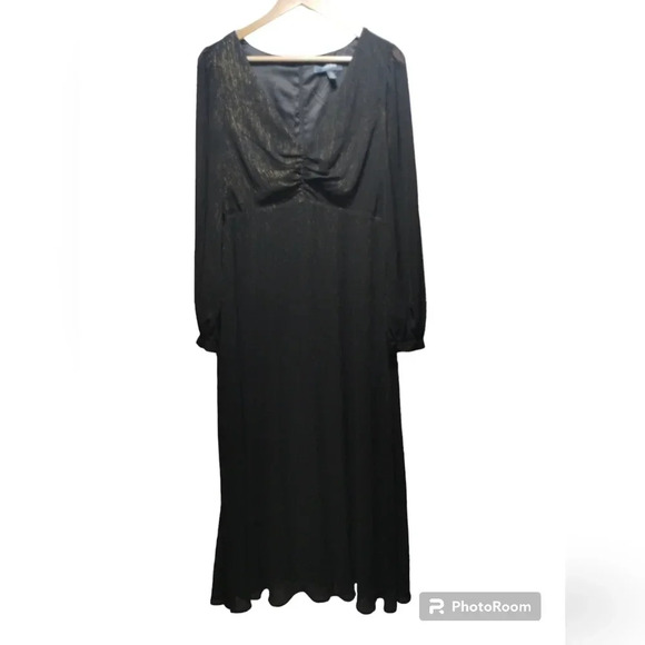 Modcloth Maxi Dress Black Gold size Medium Sheer Flowy Evening Formal‎ - Picture 1 of 7
